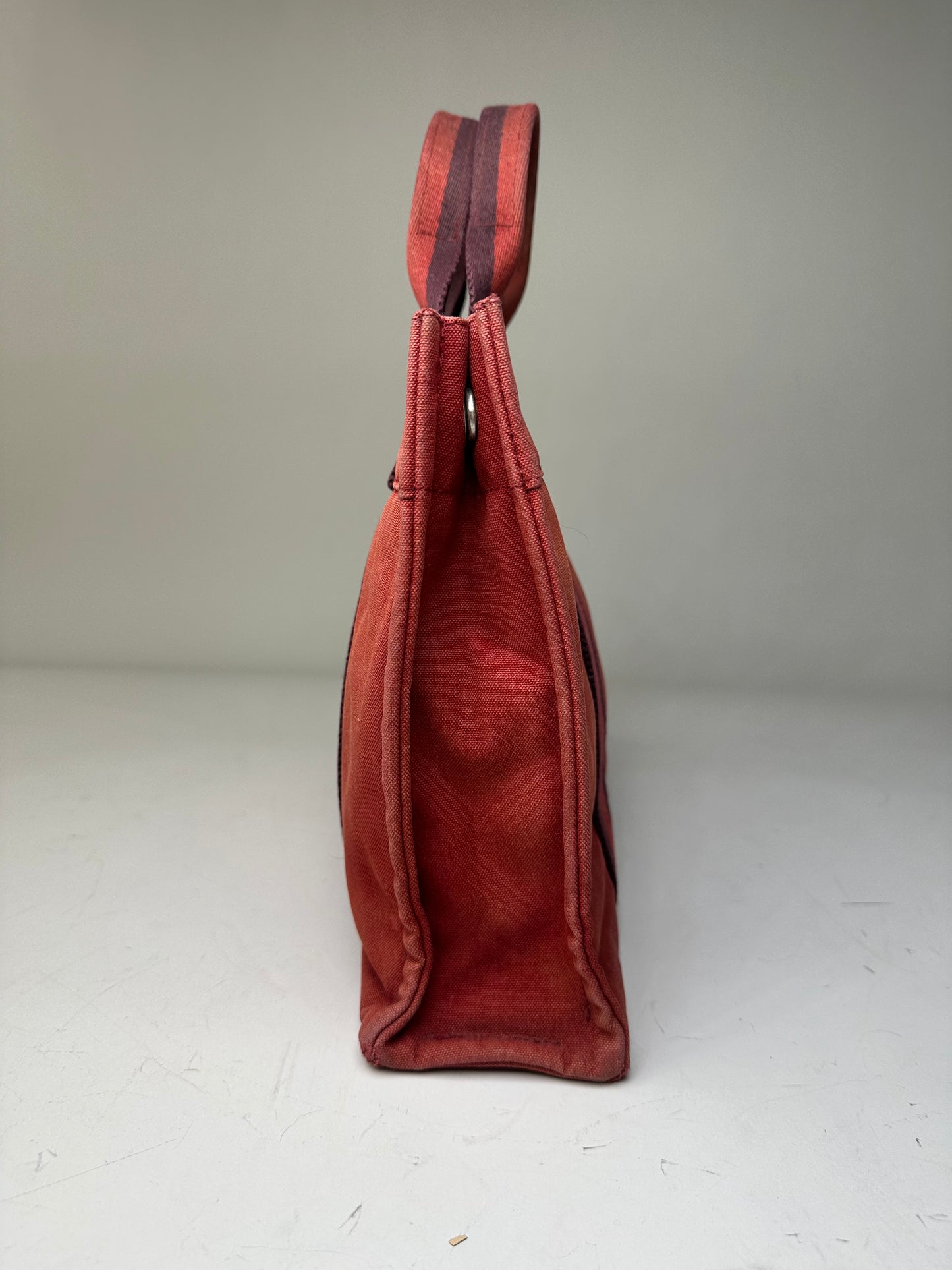 Vintage Hermès Cotton Canvas Tote Bag Red Burgundy