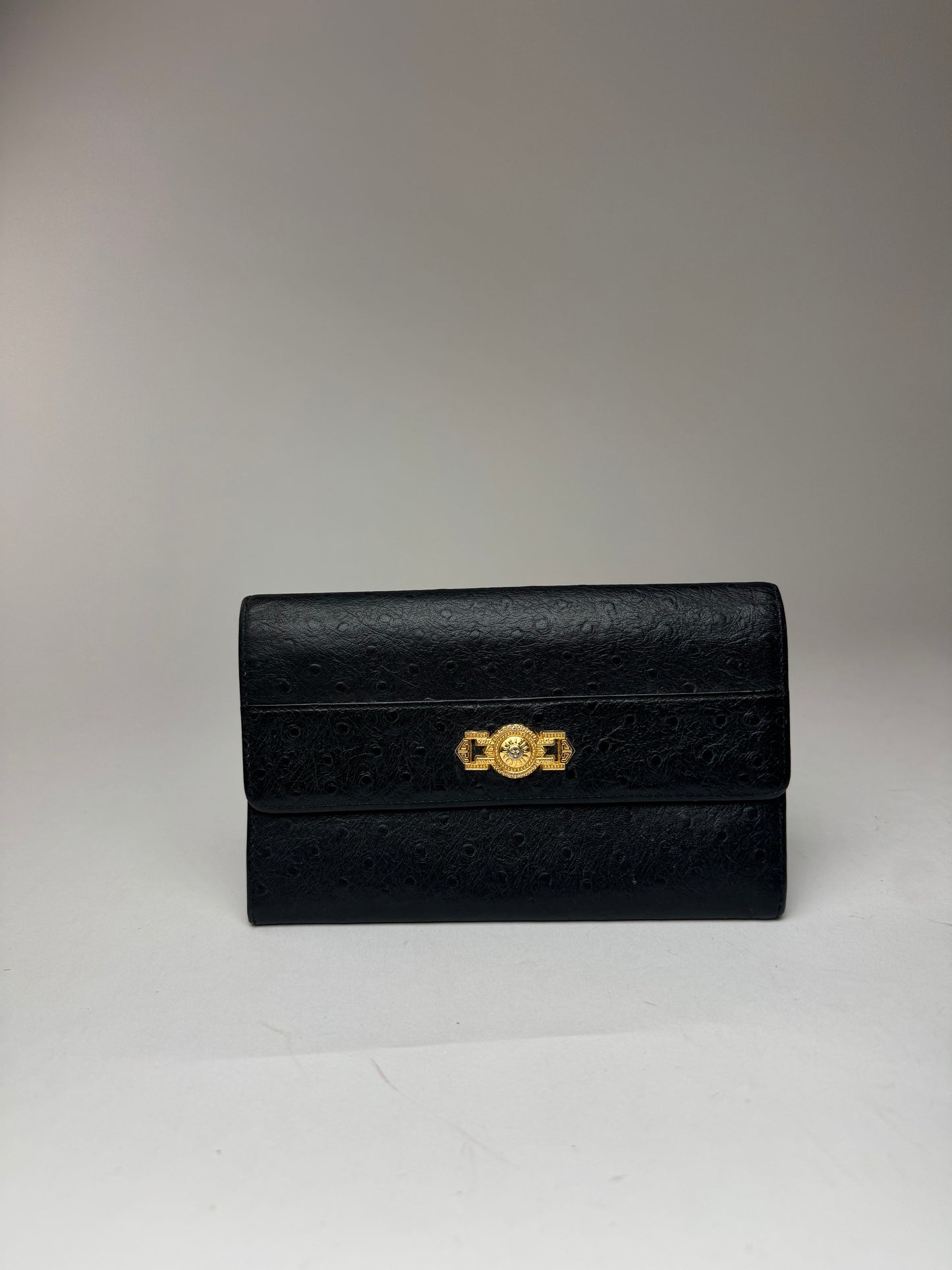 Vintage Gianni Versace Ostrich leather wallet black