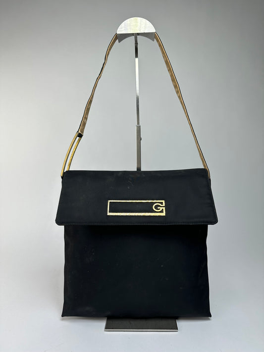 Vintage Givenchy Flap Crossbody Bag Late 1980s Black Gold