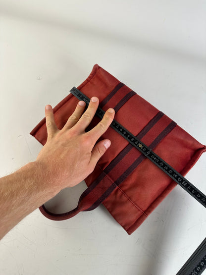 Vintage Hermès Cotton Canvas Tote Bag Red Burgundy