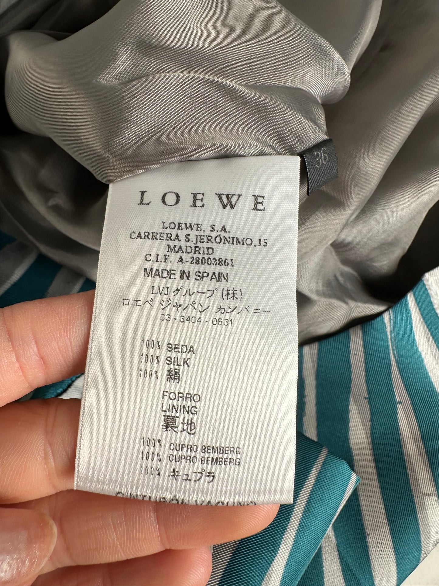 Vintage Loewe Silk Striped Dress Teal Silver M