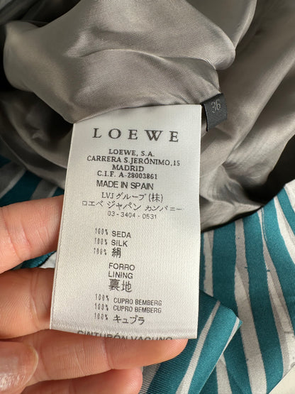 Vintage Loewe Silk Striped Dress Teal Silver M