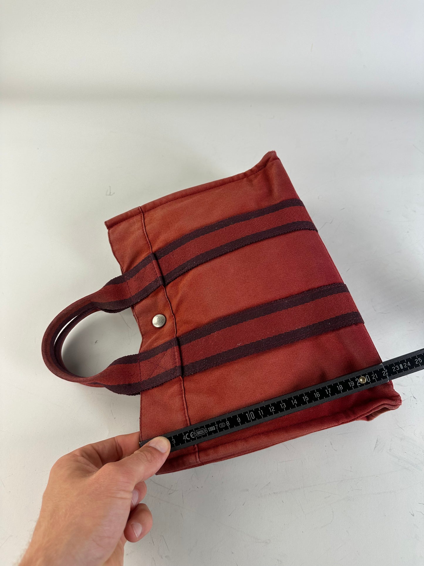 Vintage Hermès Cotton Canvas Tote Bag Red Burgundy