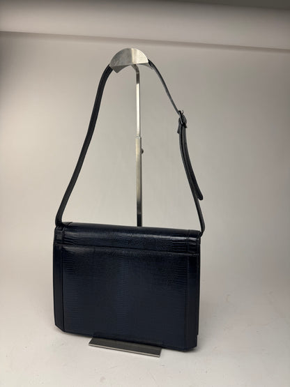 Sac vintage Yves Saint Laurent en cuir gaufré serpent bleu marine