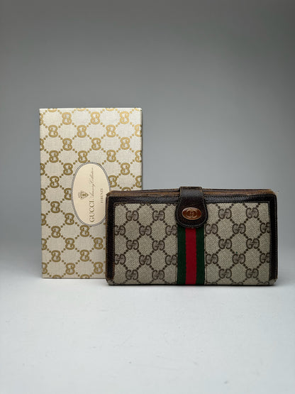 Vintage Gucci Ophida Leather Wallet Gray Brown