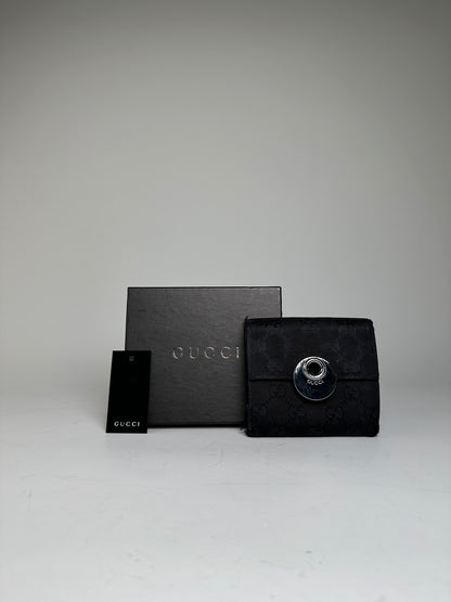 Vintage Gucci GG Canvas Wallet Black Silver