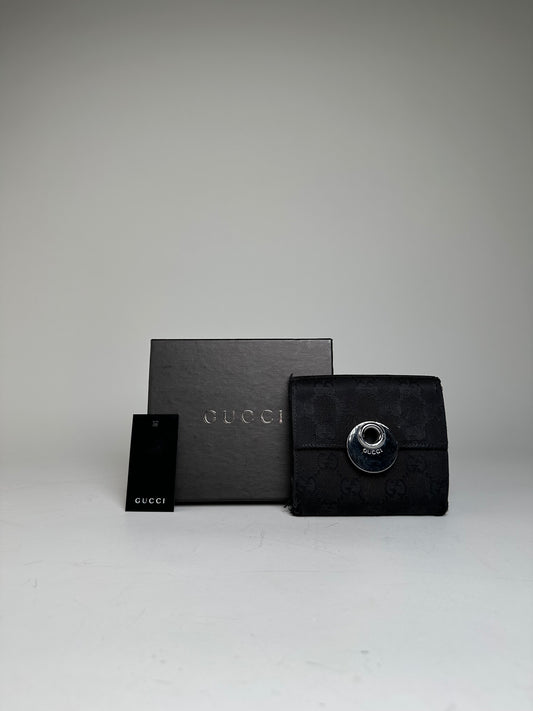 Vintage Gucci GG Canvas Wallet Black Silver