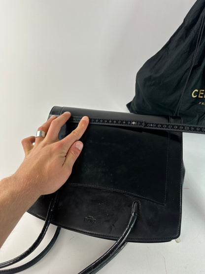 Vintage Celine Paris Leather Shoulder Tote Black