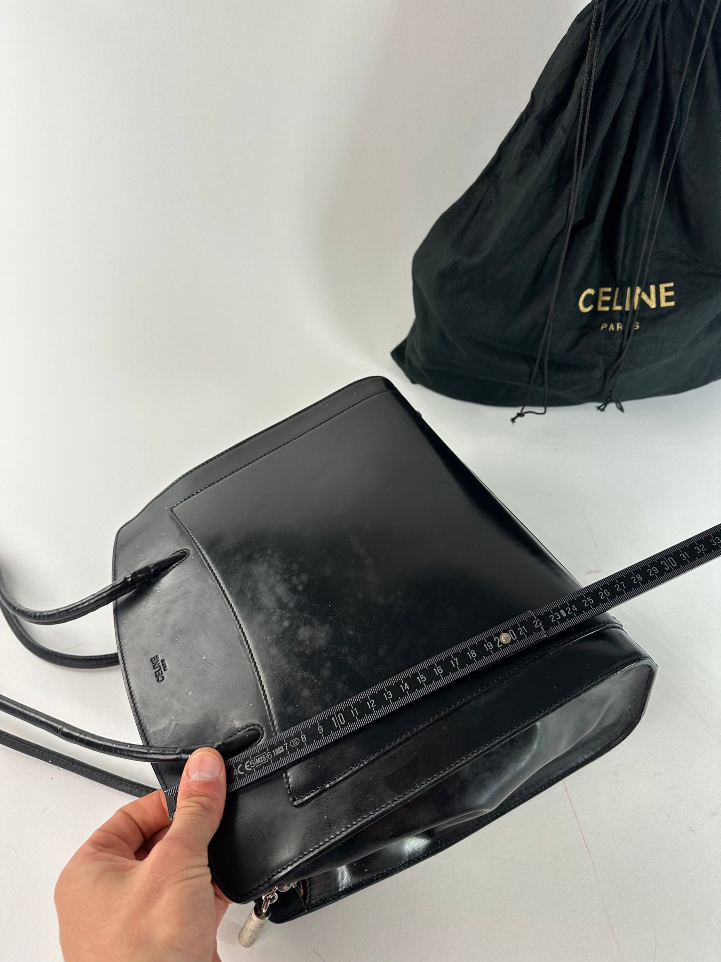 Vintage Celine Paris Leather Shoulder Tote Black