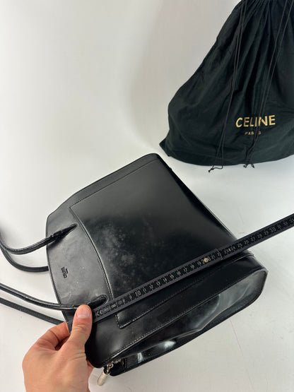 Vintage Celine Paris Leather Shoulder Tote Black