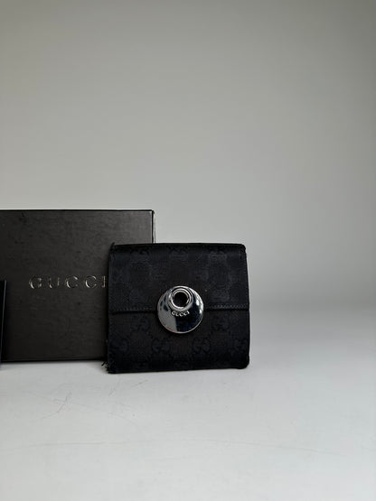 Vintage Gucci GG Canvas Wallet Black Silver
