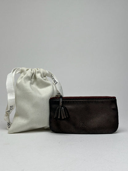 Vintage Loewe leather card holder gray brown