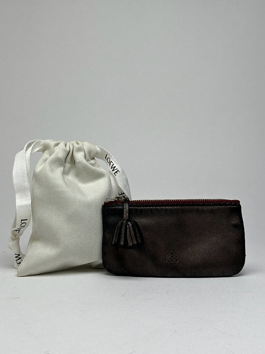 Vintage Loewe leather card holder gray brown