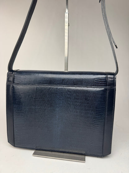 Sac vintage Yves Saint Laurent en cuir gaufré serpent bleu marine