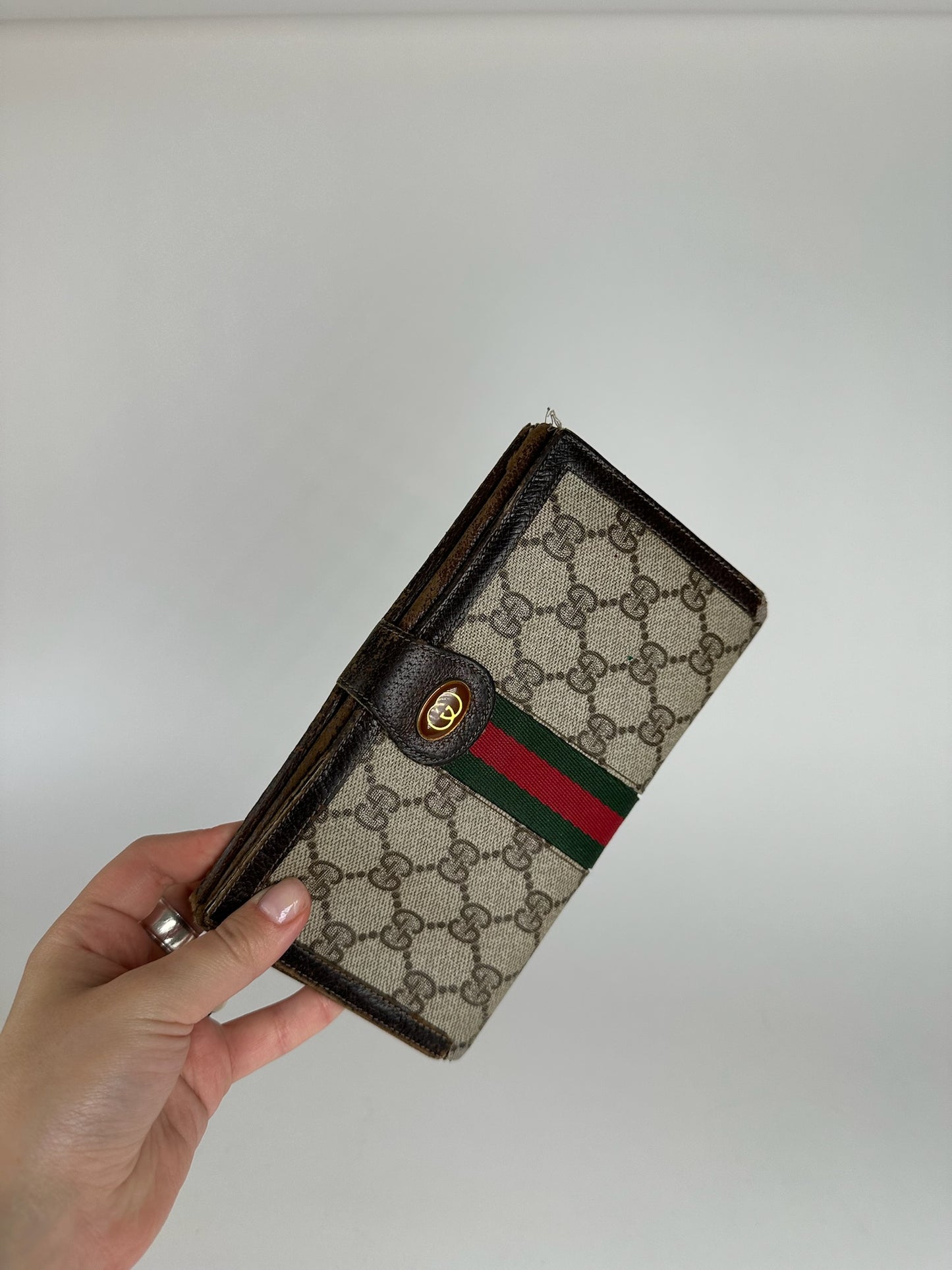 Vintage Gucci Ophida Leather Wallet Gray Brown