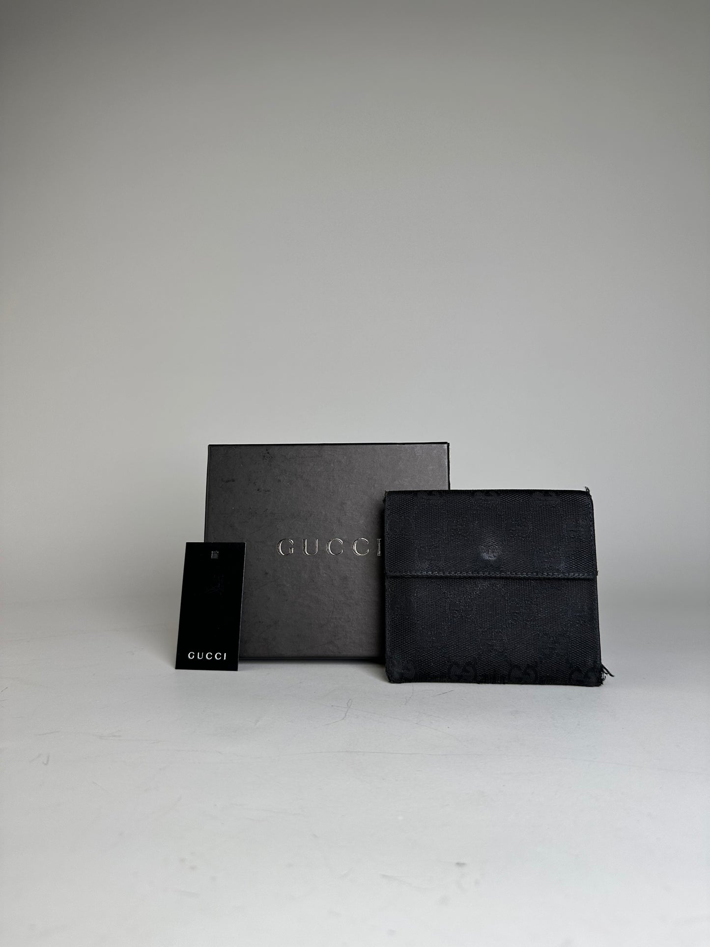Vintage Gucci GG Canvas Wallet Black Silver