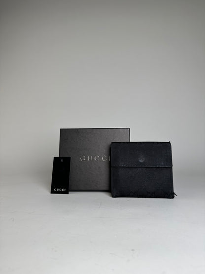 Vintage Gucci GG Canvas Wallet Black Silver