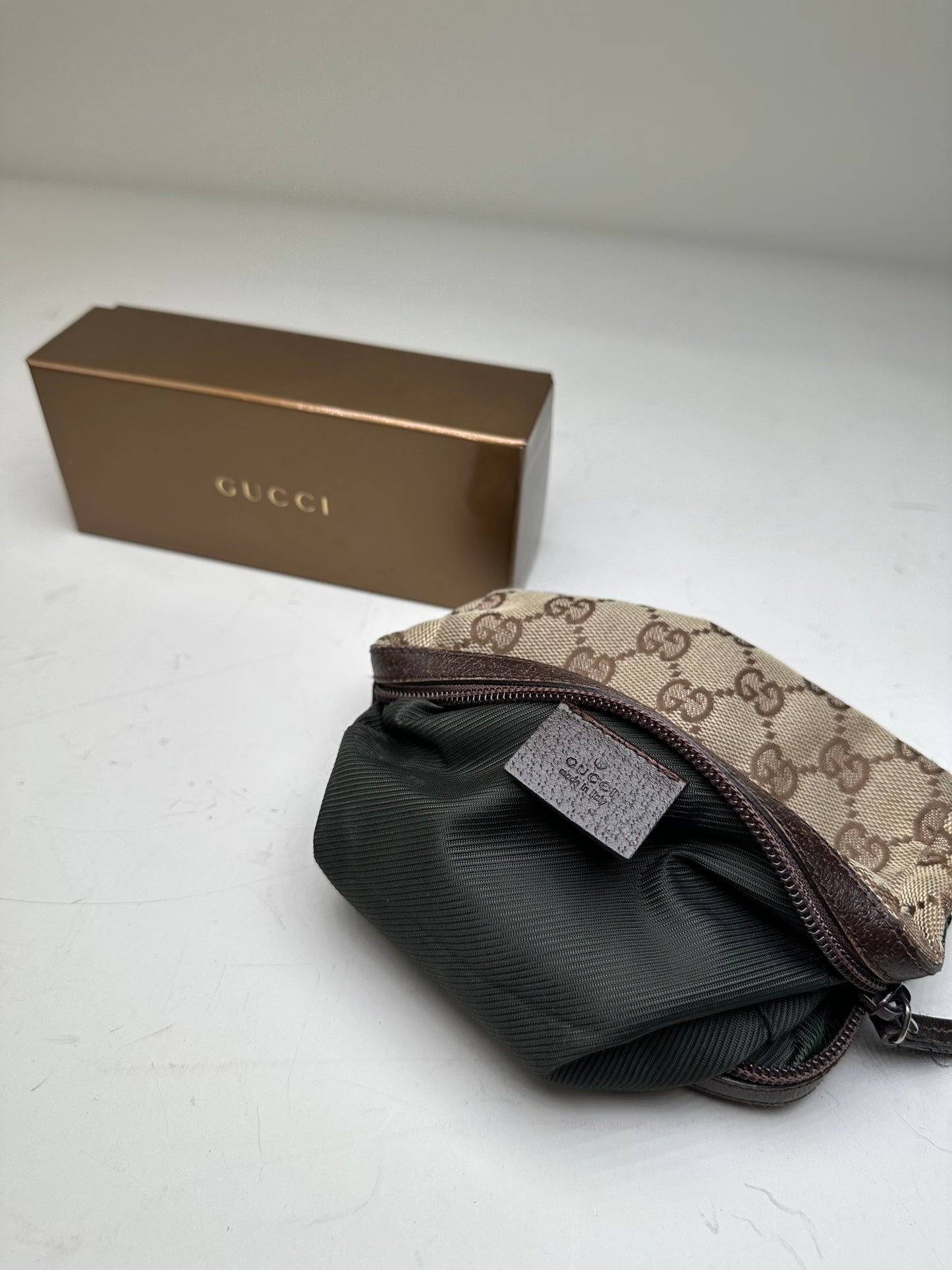 Vintage Gucci GG Monogram Coated Canvas Cosmetic Pouch Beige Brown