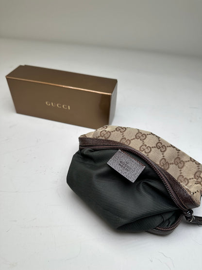 Vintage Gucci GG Monogram Coated Canvas Cosmetic Pouch Beige Brown
