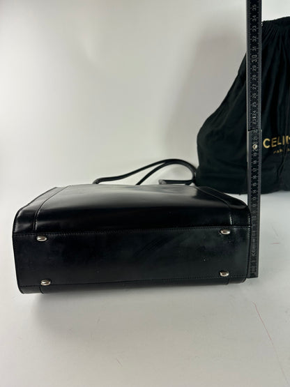 Vintage Celine Paris Leather Shoulder Tote Black
