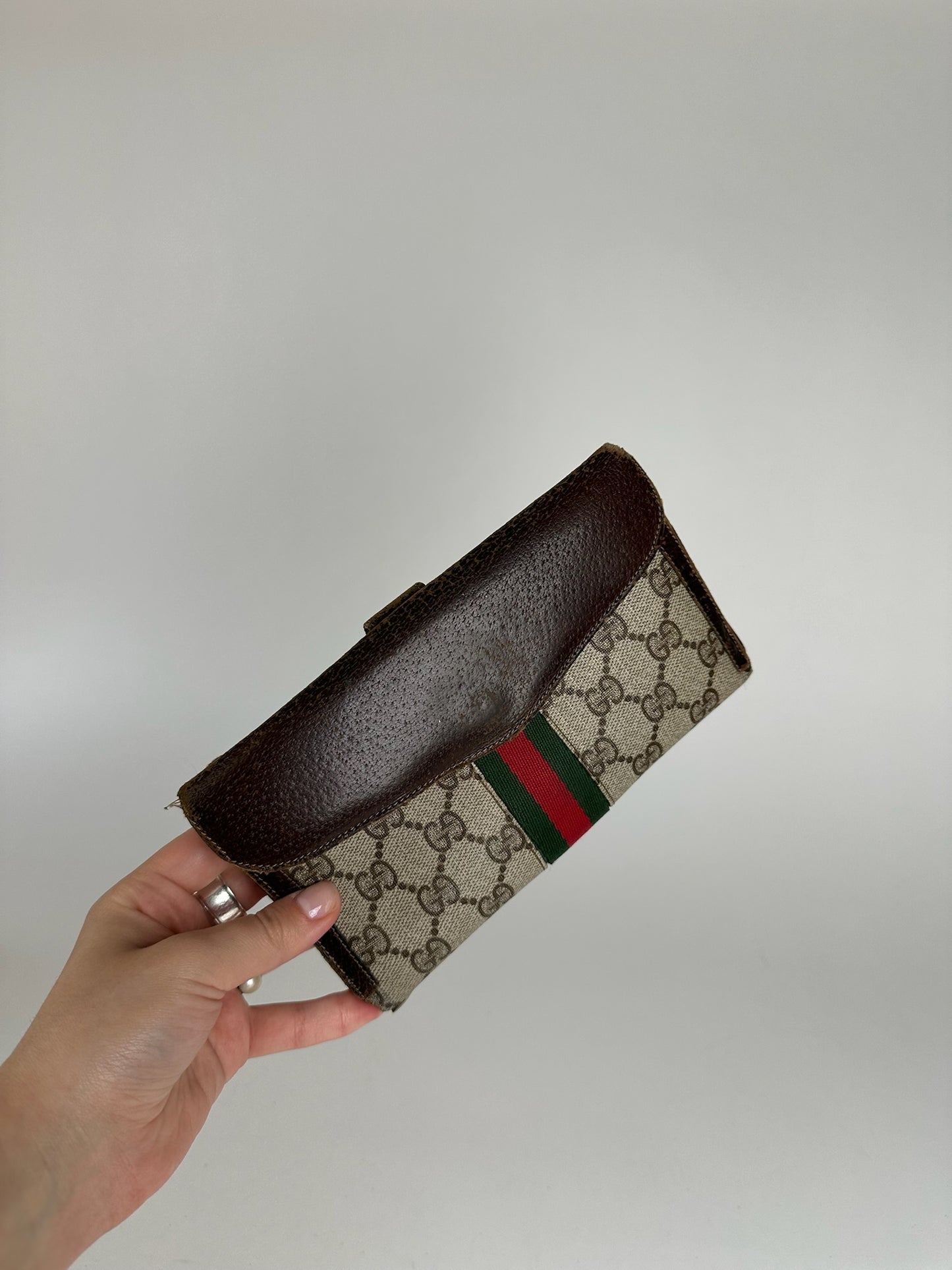 Vintage Gucci Ophida Leather Wallet Gray Brown
