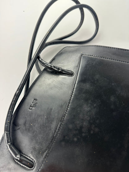 Vintage Celine Paris Leather Shoulder Tote Black