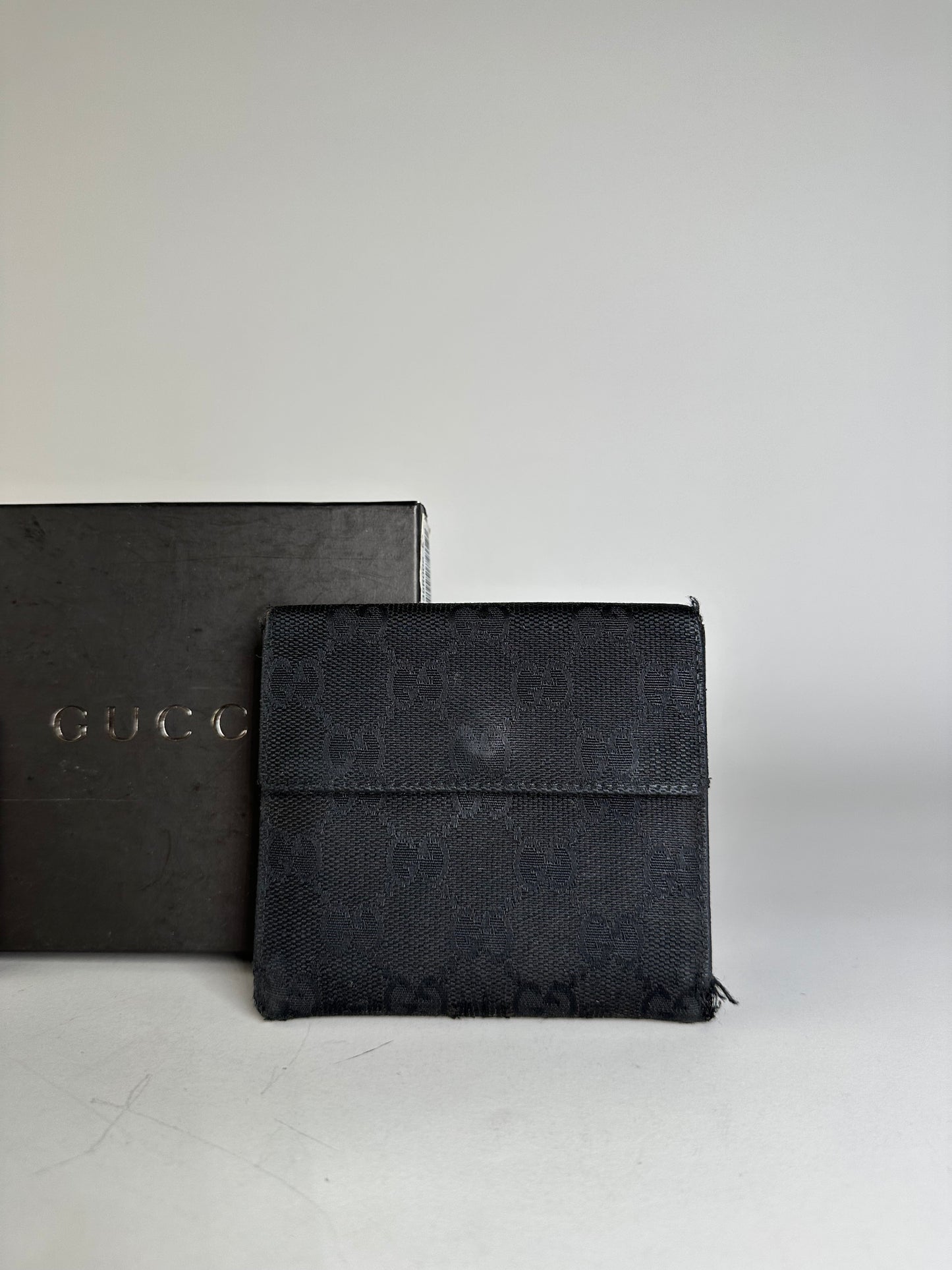 Vintage Gucci GG Canvas Wallet Black Silver