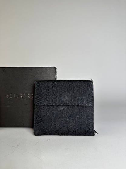 Vintage Gucci GG Canvas Wallet Black Silver