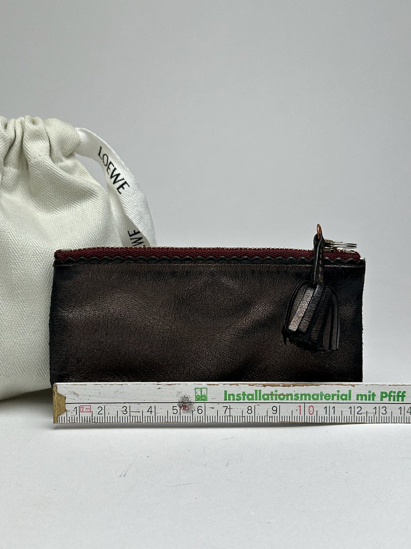 Vintage Loewe leather card holder gray brown