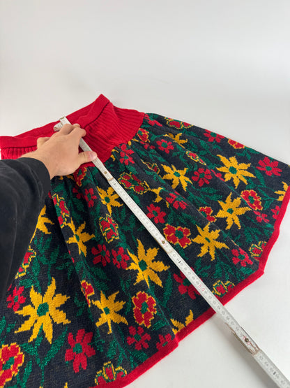 Vintage Yves Saint Laurent Wool Floral Skirt Red Green Yellow XS/S