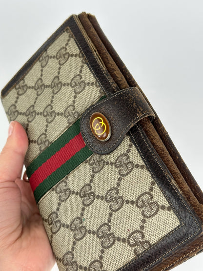 Vintage Gucci Ophida Leather Wallet Gray Brown