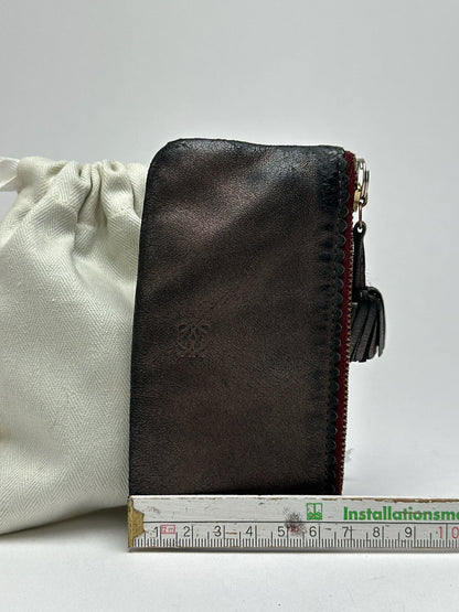 Vintage Loewe leather card holder gray brown