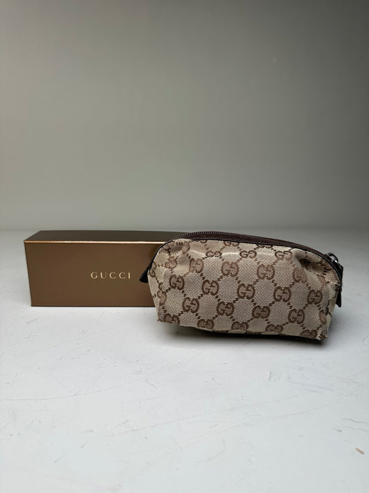 Vintage Gucci GG Monogram Coated Canvas Cosmetic Pouch Beige Brown