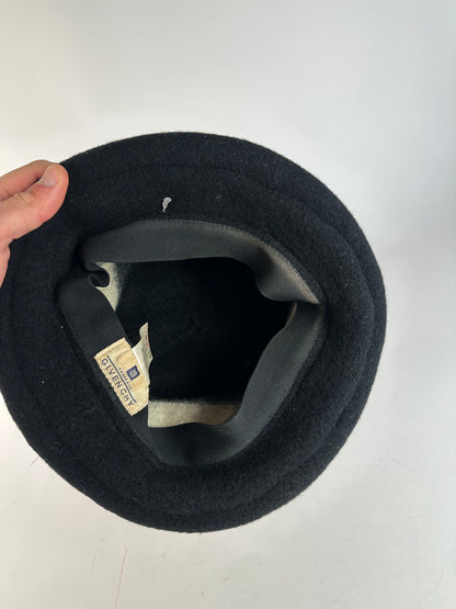 Vintage Givenchy Chapeaux Striped Wool Felt Bucket Hat Black Grey White M