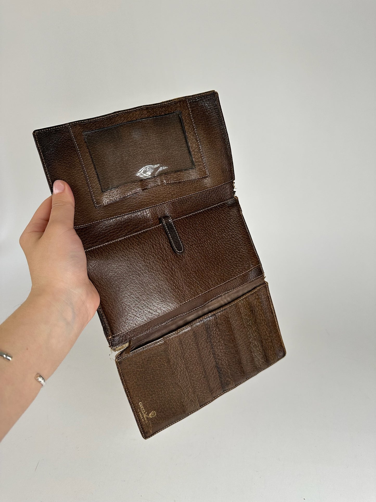 Vintage Gucci Ophida Leather Wallet Gray Brown