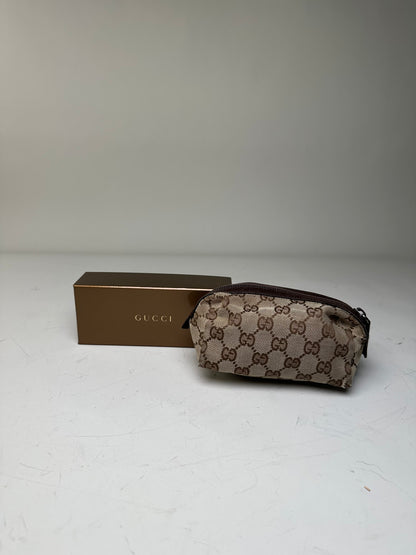 Vintage Gucci GG Monogram Coated Canvas Cosmetic Pouch Beige Brown
