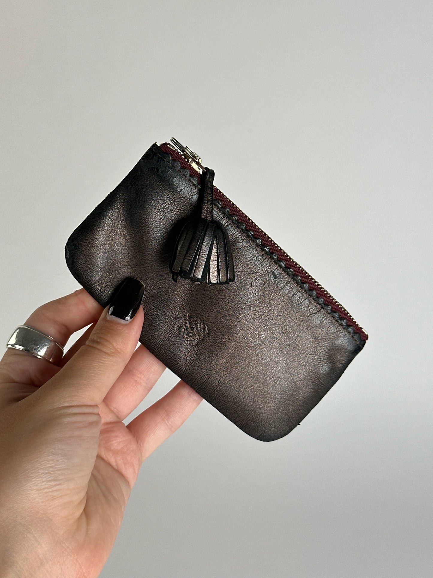 Vintage Loewe leather card holder gray brown