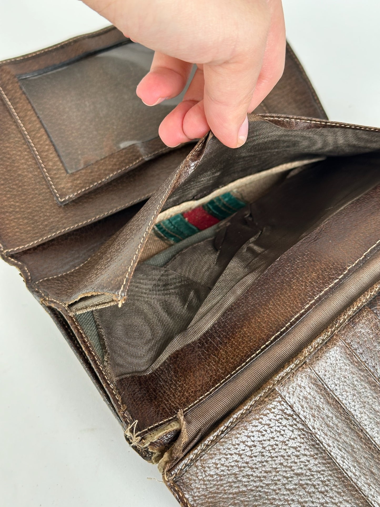 Vintage Gucci Ophida Leather Wallet Gray Brown