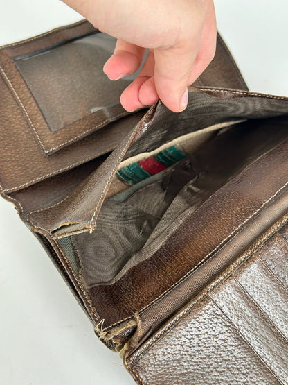 Vintage Gucci Ophida Leather Wallet Gray Brown