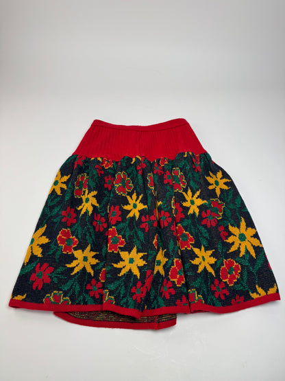 Vintage Yves Saint Laurent Wool Floral Skirt Red Green Yellow XS/S