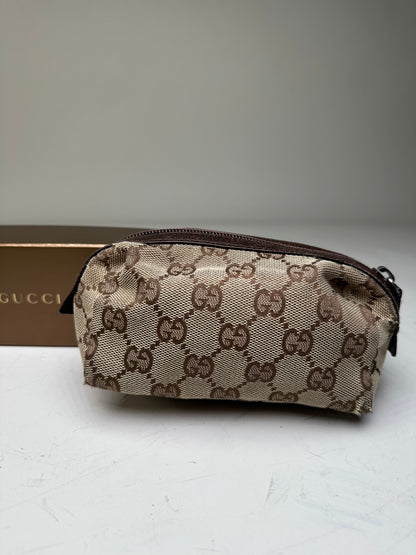 Vintage Gucci GG Monogram Coated Canvas Cosmetic Pouch Beige Brown