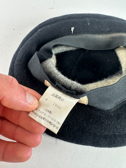 Vintage Givenchy Chapeaux Striped Wool Felt Bucket Hat Black Grey White M