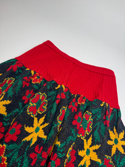 Vintage Yves Saint Laurent Wool Floral Skirt Red Green Yellow XS/S