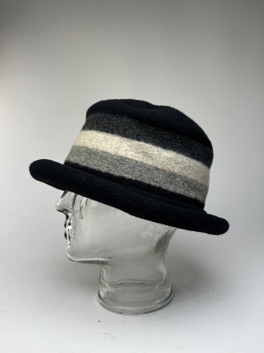 Vintage Givenchy Chapeaux Striped Wool Felt Bucket Hat Black Grey White M