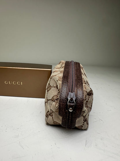 Vintage Gucci GG Monogram Coated Canvas Cosmetic Pouch Beige Brown