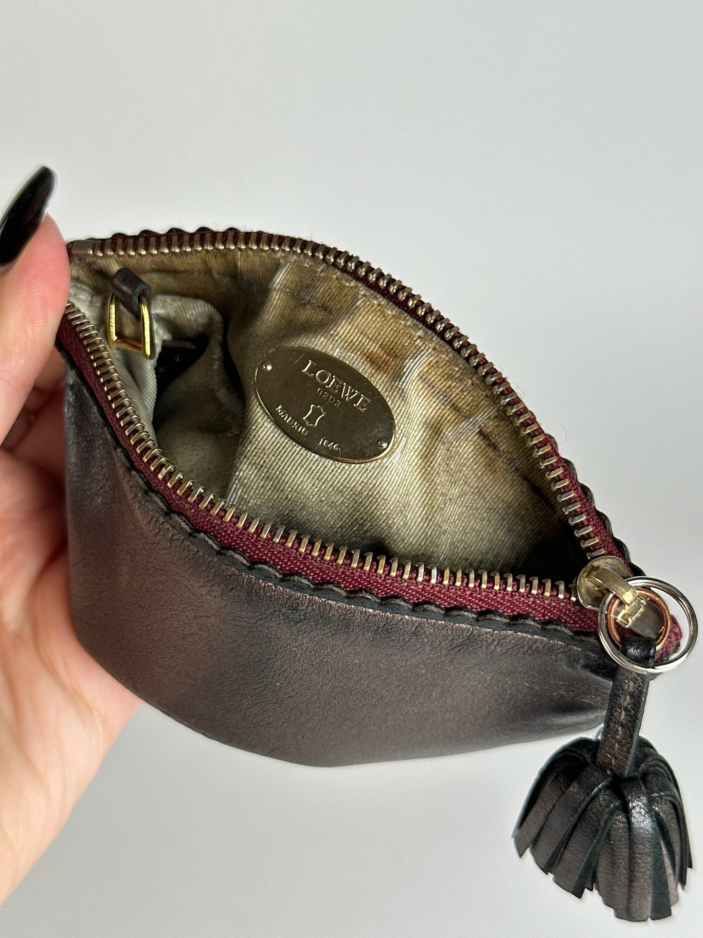 Vintage Loewe leather card holder gray brown