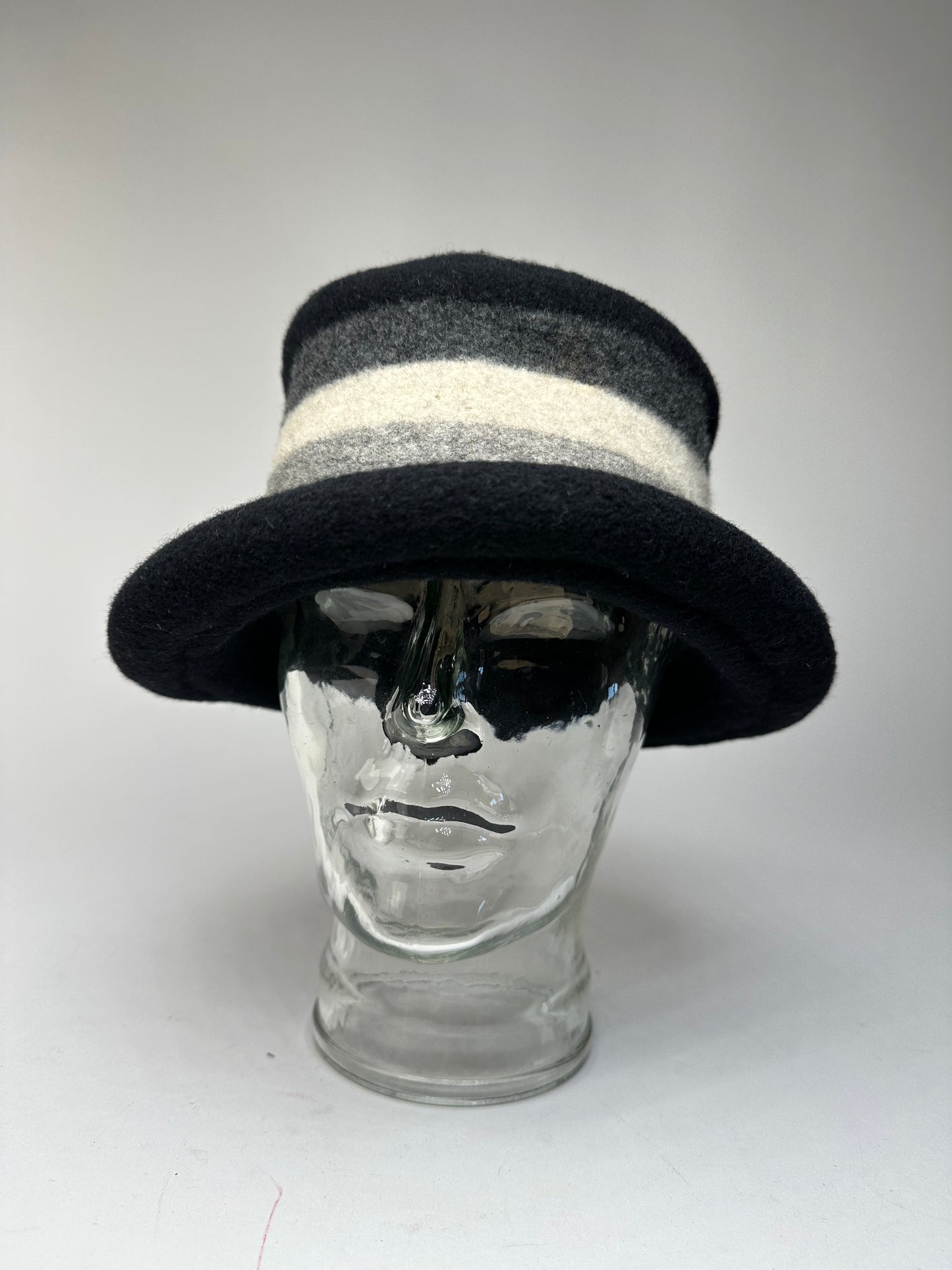 Vintage Givenchy Chapeaux Striped Wool Felt Bucket Hat Black Grey White M