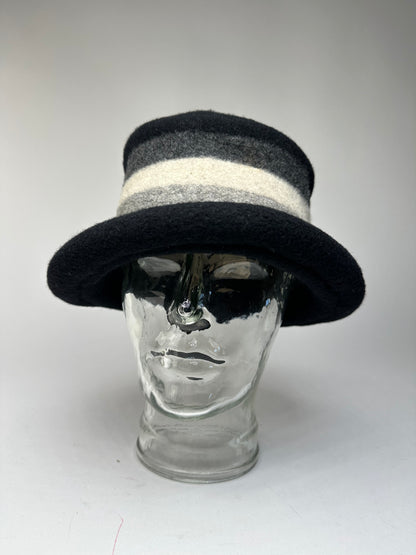 Vintage Givenchy Chapeaux Striped Wool Felt Bucket Hat Black Grey White M