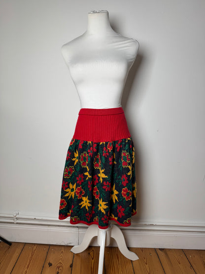 Vintage Yves Saint Laurent Wool Floral Skirt Red Green Yellow XS/S