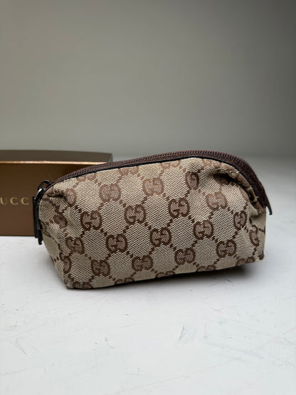 Vintage Gucci GG Monogram Coated Canvas Cosmetic Pouch Beige Brown